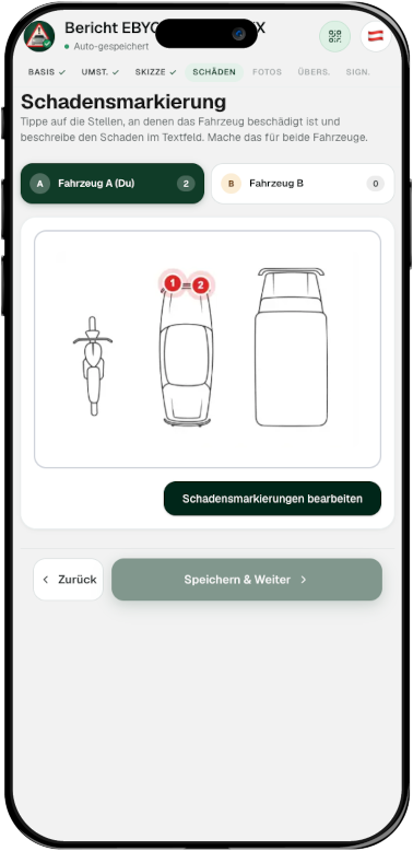 Schadensmarkierungen am Fahrzeug setzen