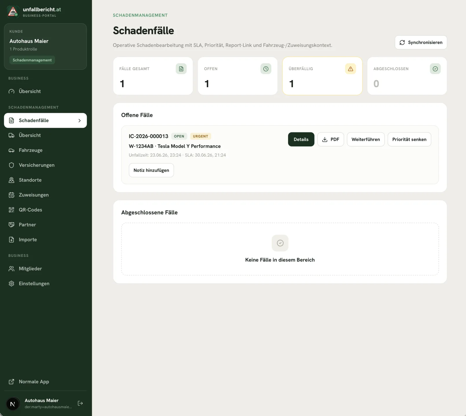 Business-Portal — Schadenfälle