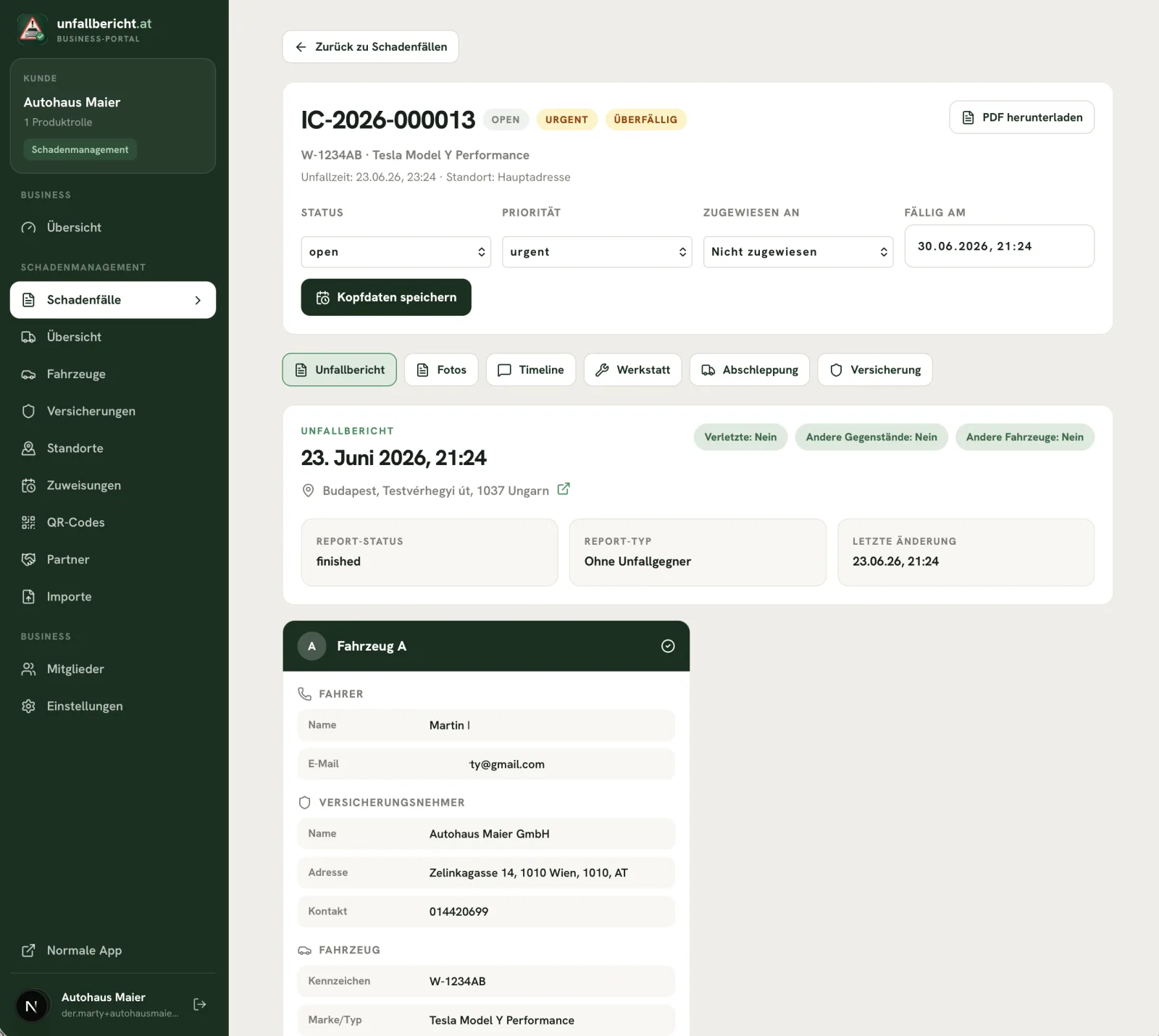 Business-Portal — Falldetail