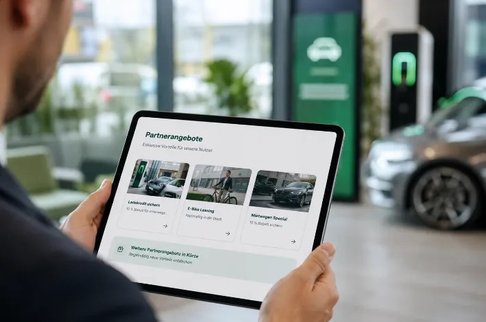 Werkstattmitarbeiter prüft digitale Partnerangebote auf einem Tablet